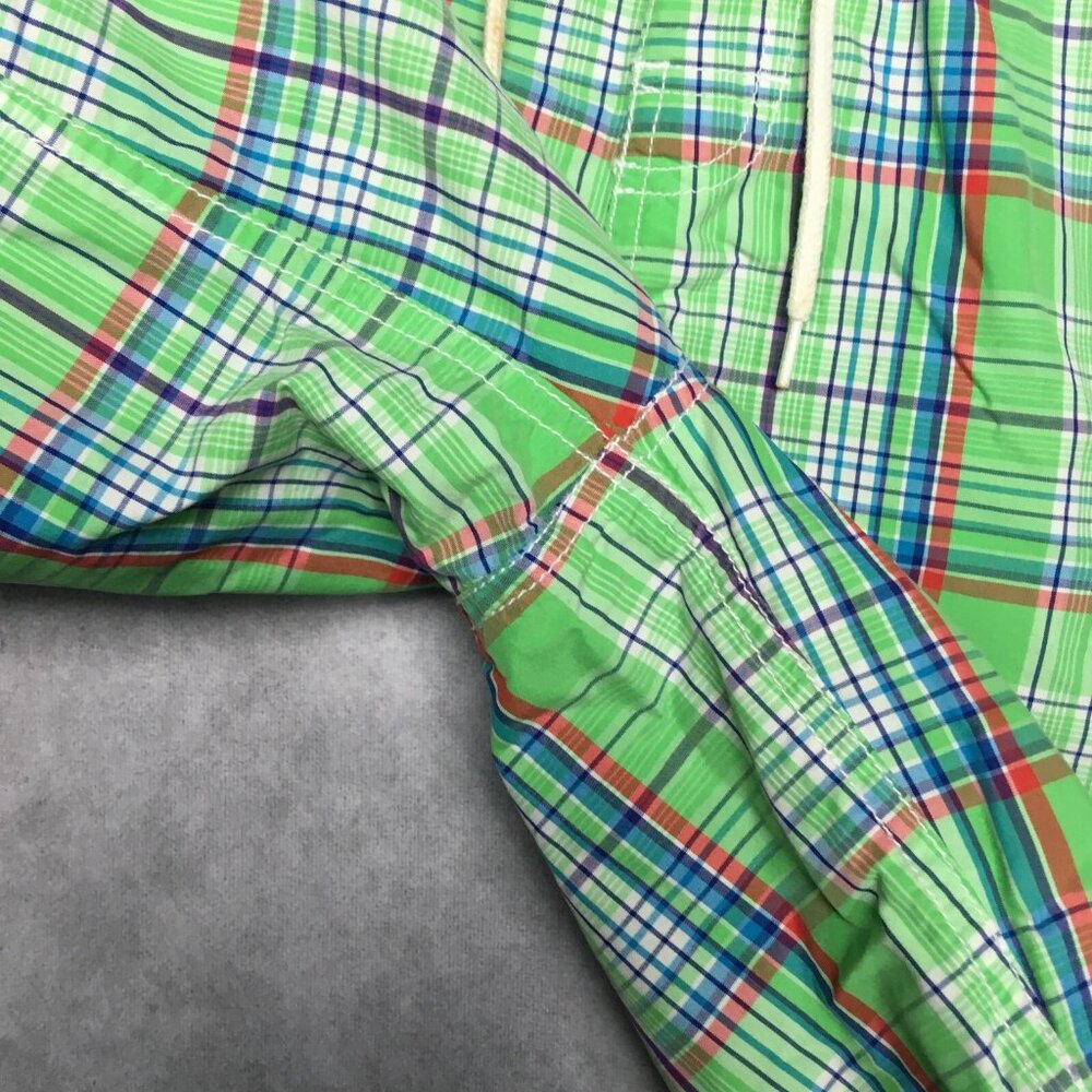 Polo RL Mens Plaid Swim Cargo Shorts size 34 Green Drawstring Cotton Nylon - Picture 13 of 16
